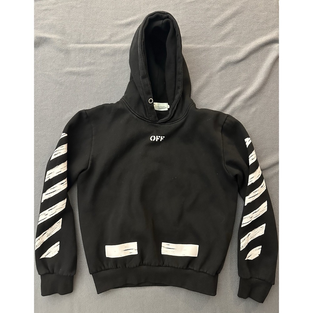 Off-White Main Label Seeing Things Mens Small Hoodie Black Diagonal Arrows